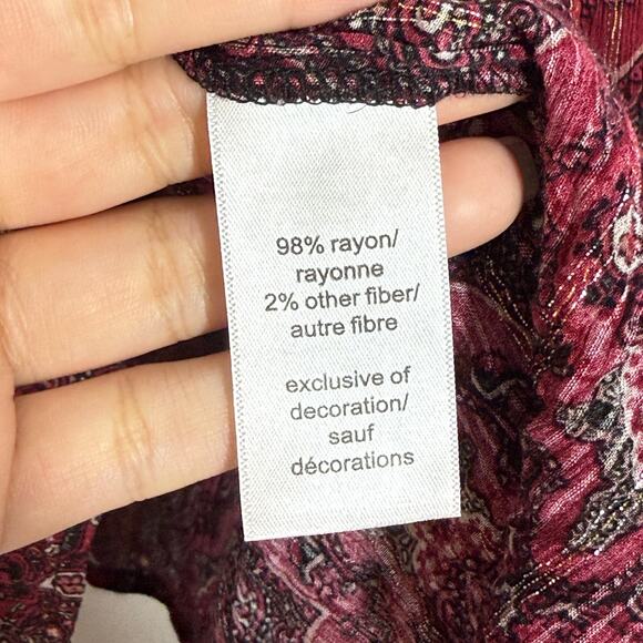 Maurices Peasant Top Womens Plus 2X Red Floral Metallic Tassel Fairy Cottage - Picture 10 of 10